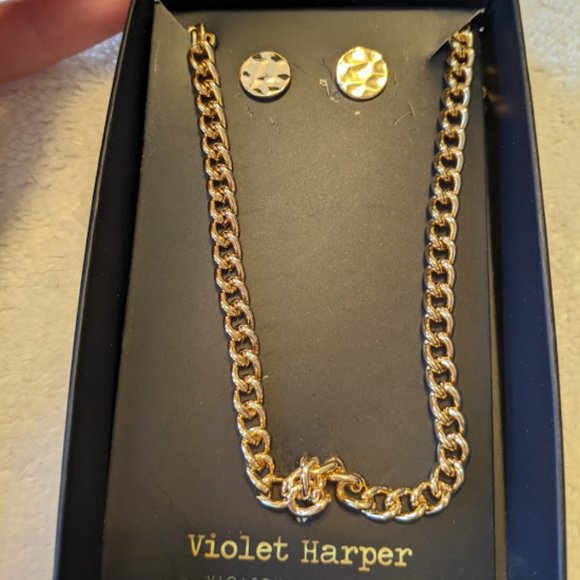 NWT Violet Harper Gold Necklace and Earring Set - Picture 1 of 5
